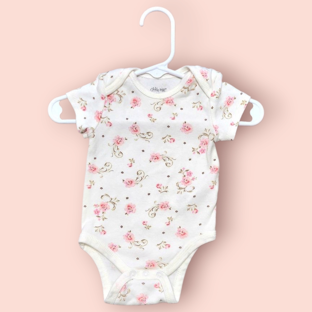 White Pink Floral Infant Baby Girl Onesie (3 Months)